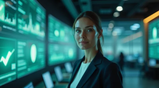 Professionnel serein dans un environnement sécurisé symbolisant la maîtrise de la conformité réglementaire