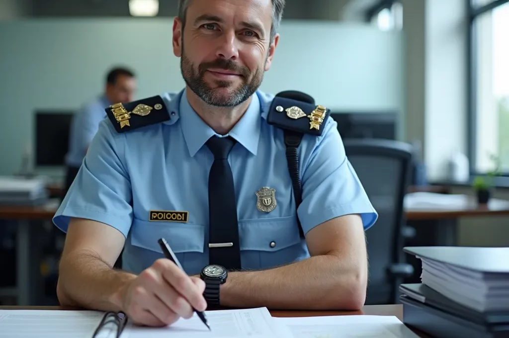 Un inspecteur du travail examinant un dossier de sécurité complet dans un bureau d'entreprise, avec les documents organisés et accessibles