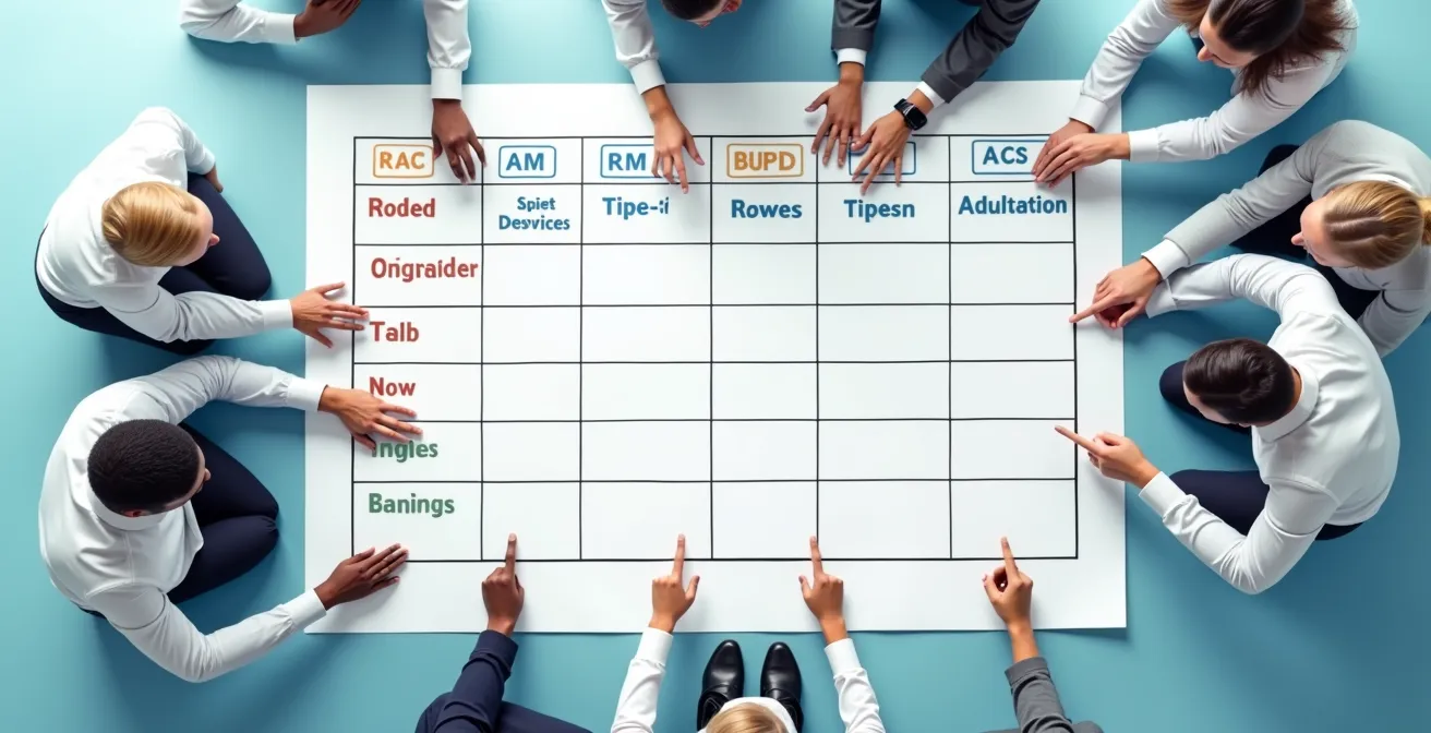 Représentation visuelle d'une matrice RACI appliquée à la sécurité d'entreprise montrant la clarification des rôles et responsabilités