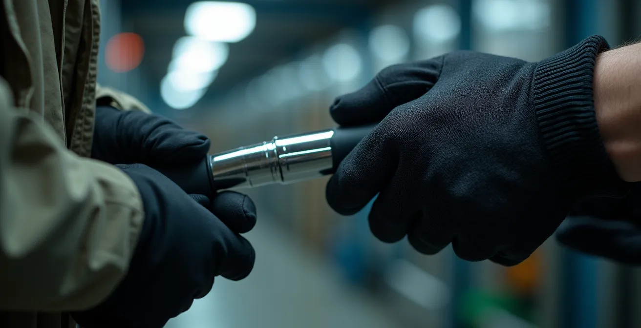 Rondier de sécurité inspectant des installations industrielles avec équipement de protection individuelle