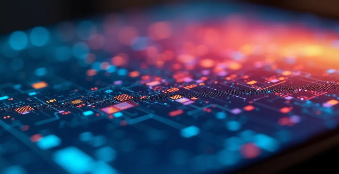 Vue macro d'une tablette montrant des graphiques de données sécurité sans texte lisible