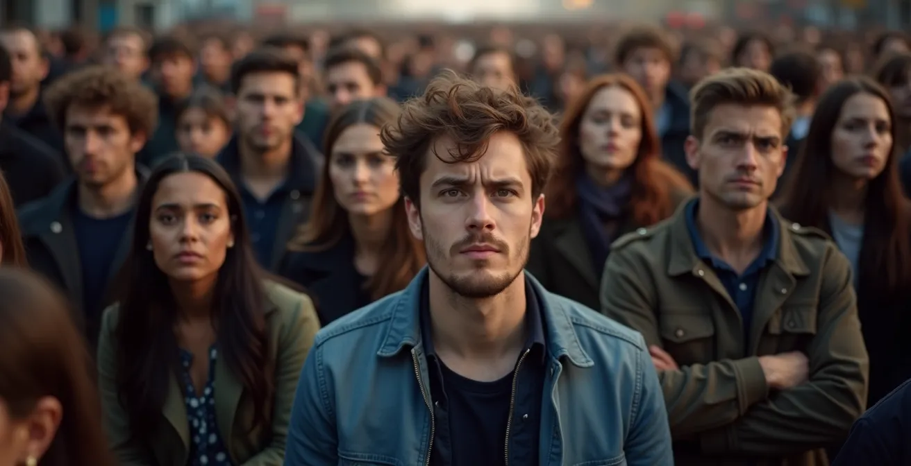 Vue rapprochée d'une foule dense montrant les signes de compression et d'onde de choc