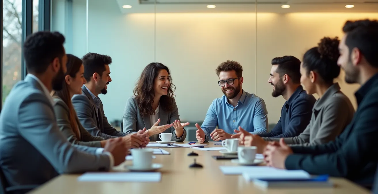 Réunion de comité de pilotage avec professionnels autour d'une table